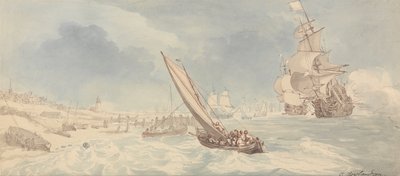 Navi da guerra e barche a vela vicino a una riva da Thomas Rowlandson